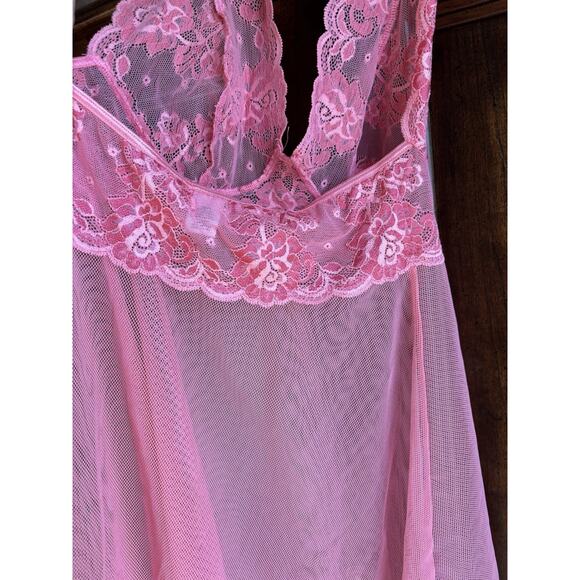 Vintage Victoria’s Secret Teddy XS bubblegum Pink Sheer Lace Babydoll Lingerie - Picture 2 of 7